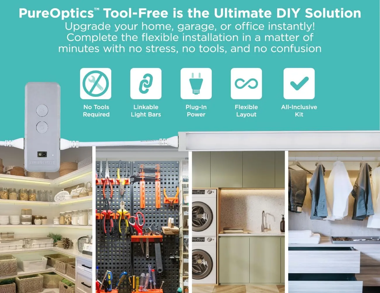BLACK DECKER LED Under Cabinet Light Kit, Motion Sensor, Dimmable, Linkable, 3 Color Settings, Tool-Free, Utility Light, Closets, Garage, Pantry, (1) 24" Bars