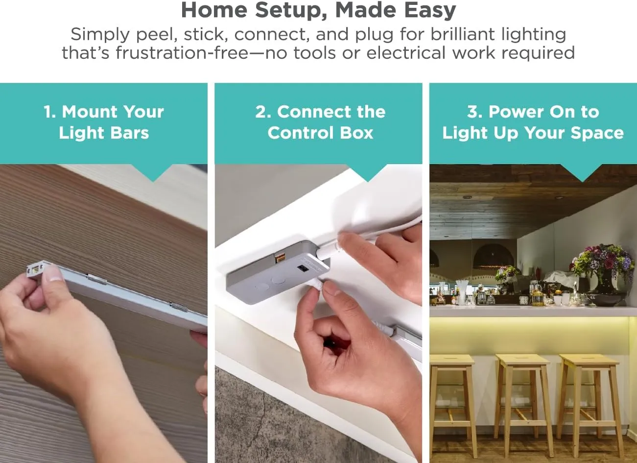 BLACK DECKER LED Under Cabinet Light Kit, Motion Sensor, Dimmable, Linkable, 3 Color Settings, Tool-Free, Utility Light, Closets, Garage, Pantry, (1) 24" Bars