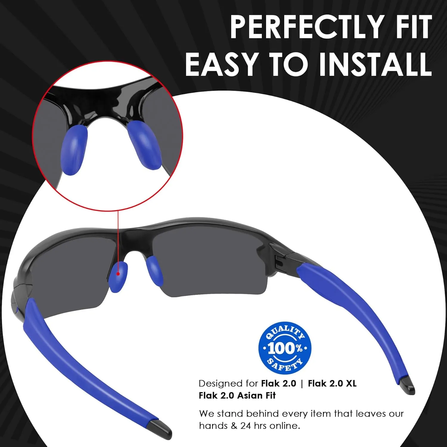 BLAZERBUCK Sock Kits Earsocks & Nosepieces for Oakley Flak 2.0 OO9295/Flak 2.0 XL OO9188/Flak 2.0 Asian Fit OO9271 Sunglasses - Black   Blue