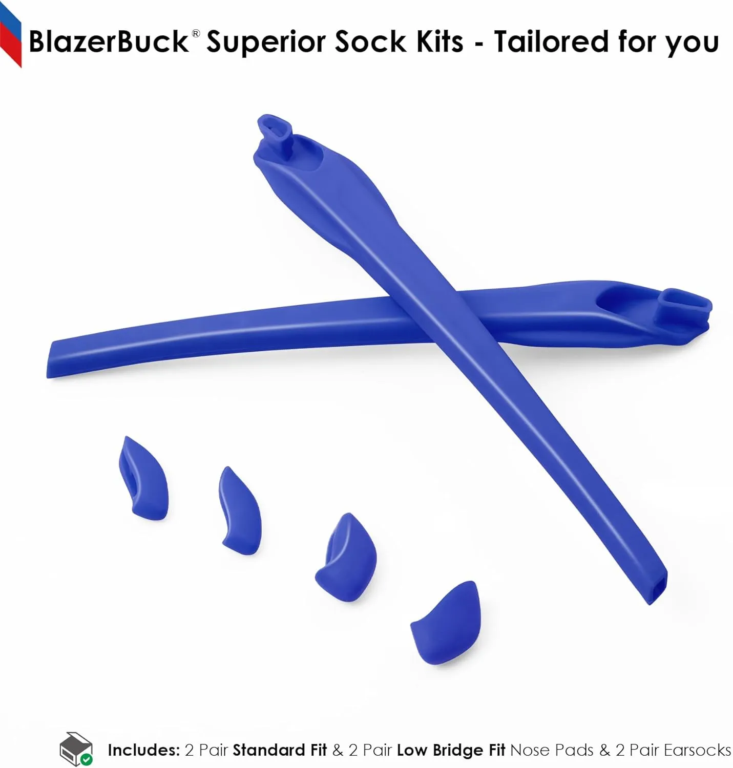 BLAZERBUCK Sock Kits Earsocks & Nosepieces for Oakley Flak 2.0 OO9295/Flak 2.0 XL OO9188/Flak 2.0 Asian Fit OO9271 Sunglasses - Black   Blue