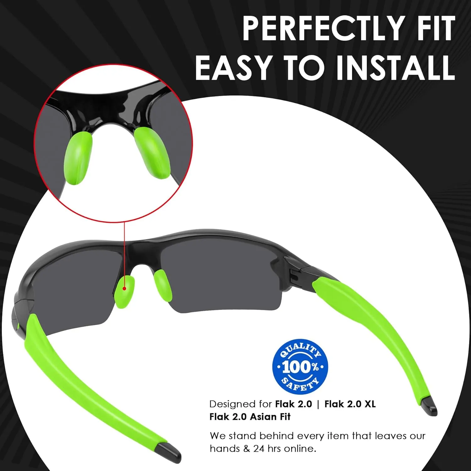 BLAZERBUCK Sock Kits Earsocks & Nosepieces for Oakley Flak 2.0 OO9295/Flak 2.0 XL OO9188/Flak 2.0 Asian Fit OO9271 Sunglasses - Black   Green