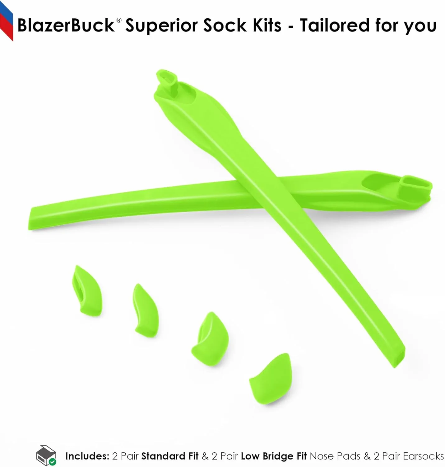 BLAZERBUCK Sock Kits Earsocks & Nosepieces for Oakley Flak 2.0 OO9295/Flak 2.0 XL OO9188/Flak 2.0 Asian Fit OO9271 Sunglasses - Black   Green