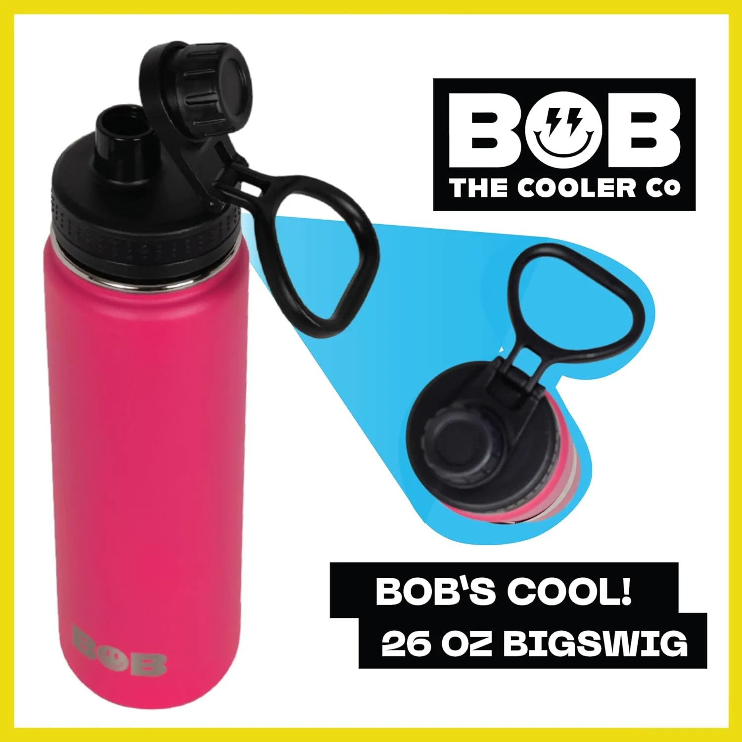 BOB THE COOLER CO - 26oz The Big Swig Double Wall Vacuum Insulated Water Bottle with Spout Lid, Made of Stainless Steel, Leak Proof, Great for Sports, Travel, & More (Vice Red)
