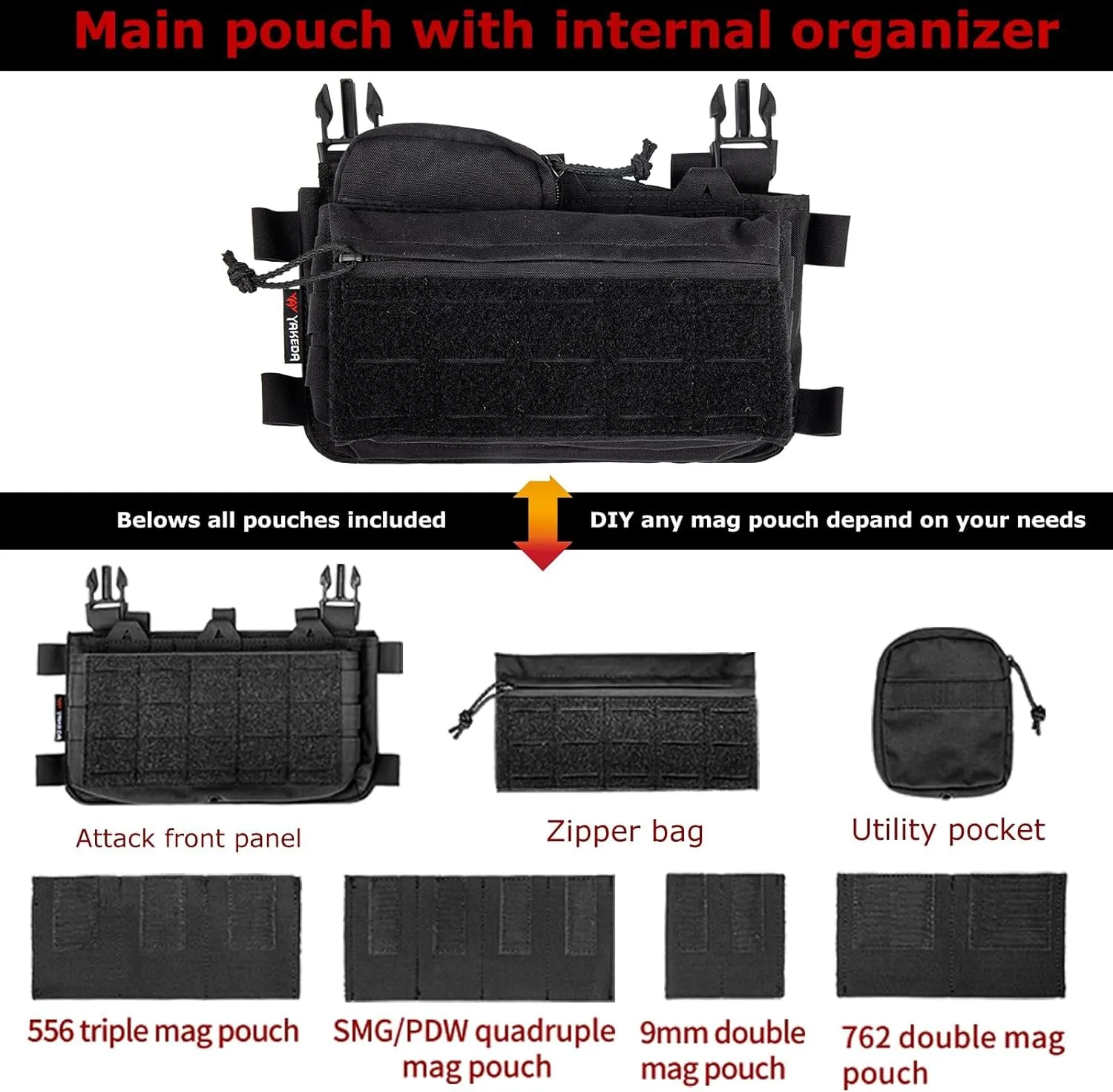 BOMTURN Chest Rig Tactical Chest Rig 1000D Molle Micro Chest Rigs Adjustable Detachable Modular Vest with Mag Pouch