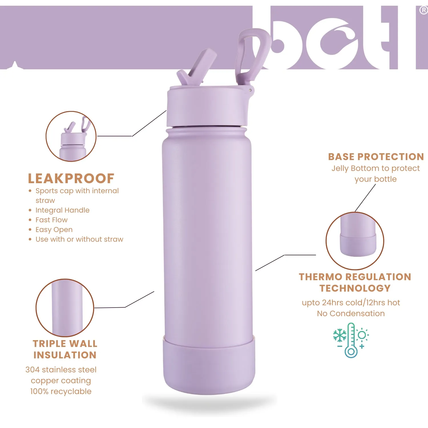 Botl 700ml Epic stainless steel vacuum bottle - Lilac Haze