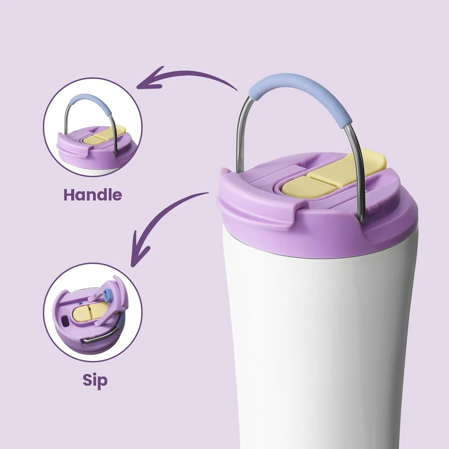 BOTTLE BOTTLE Insulated Coffee Tumblers with Dual-use Lid and Straw Double Walled Iced Travel Coffee Mug for Woman and Man 18 oz Stainless Steel Tumbler with Handle(Snow)