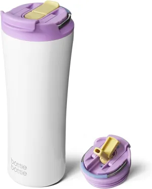 BOTTLE BOTTLE Insulated Coffee Tumblers with Dual-use Lid and Straw Double Walled Iced Travel Coffee Mug for Woman and Man 18 oz Stainless Steel Tumbler with Handle(Snow)
