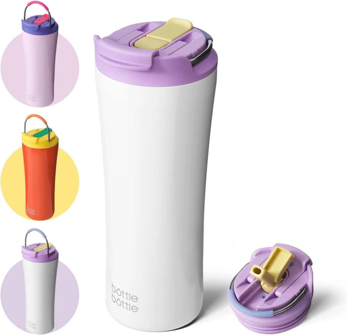 BOTTLE BOTTLE Insulated Coffee Tumblers with Dual-use Lid and Straw Double Walled Iced Travel Coffee Mug for Woman and Man 18 oz Stainless Steel Tumbler with Handle(Snow)