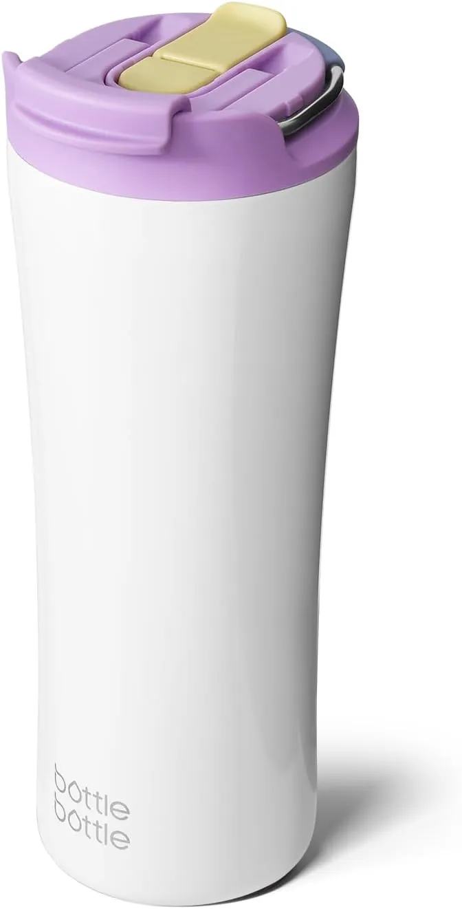BOTTLE BOTTLE Insulated Coffee Tumblers with Dual-use Lid and Straw Double Walled Iced Travel Coffee Mug for Woman and Man 18 oz Stainless Steel Tumbler with Handle(Snow)
