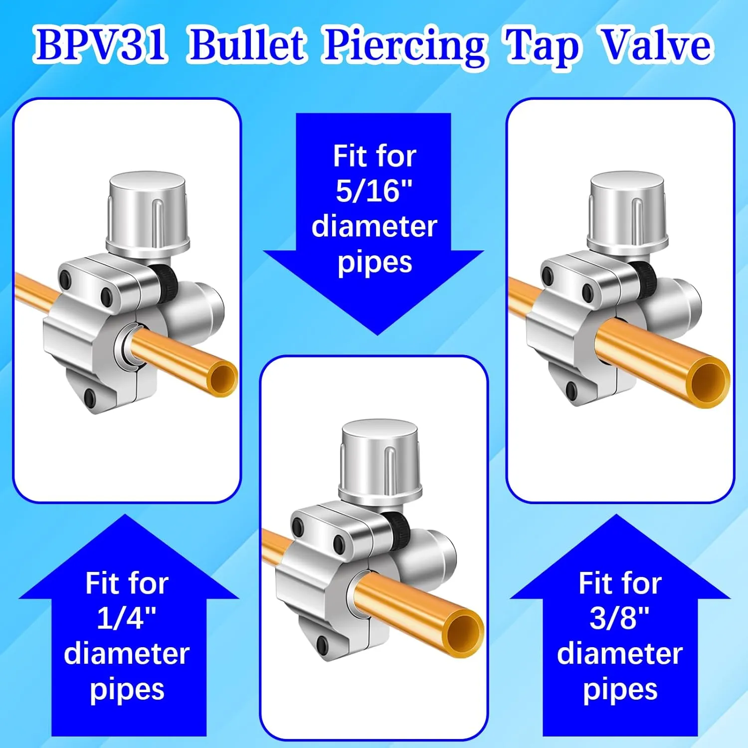 BPV31D Bullet Piercing Valve Kit-BPV-31 Refrigerator Tap Valve Set-Line Tap Valve Kit, for 1/4 Inch, 5/16 Inch, 3/8 Inch Outside Diameter Universal Refrigerator Tube (4)