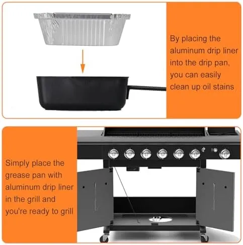 BQMAX Grill Drip Pan for Nexgrill 720-0830X 720-0830H 720-0925P 720-0896 720-0888S Cuisinart CGG-7400, Grease Pan with 15-Pack Aluminum Drip Liner for Nexgrill Grease Tray Replacement 720-0830X
