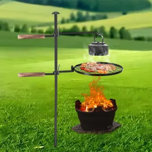BreeRainz Swivel Campfire Grill,360° Adjustable Camp Over Fire Pit Grill,Multipurpose Cooking Equipment for Camping Outdoor BBQ