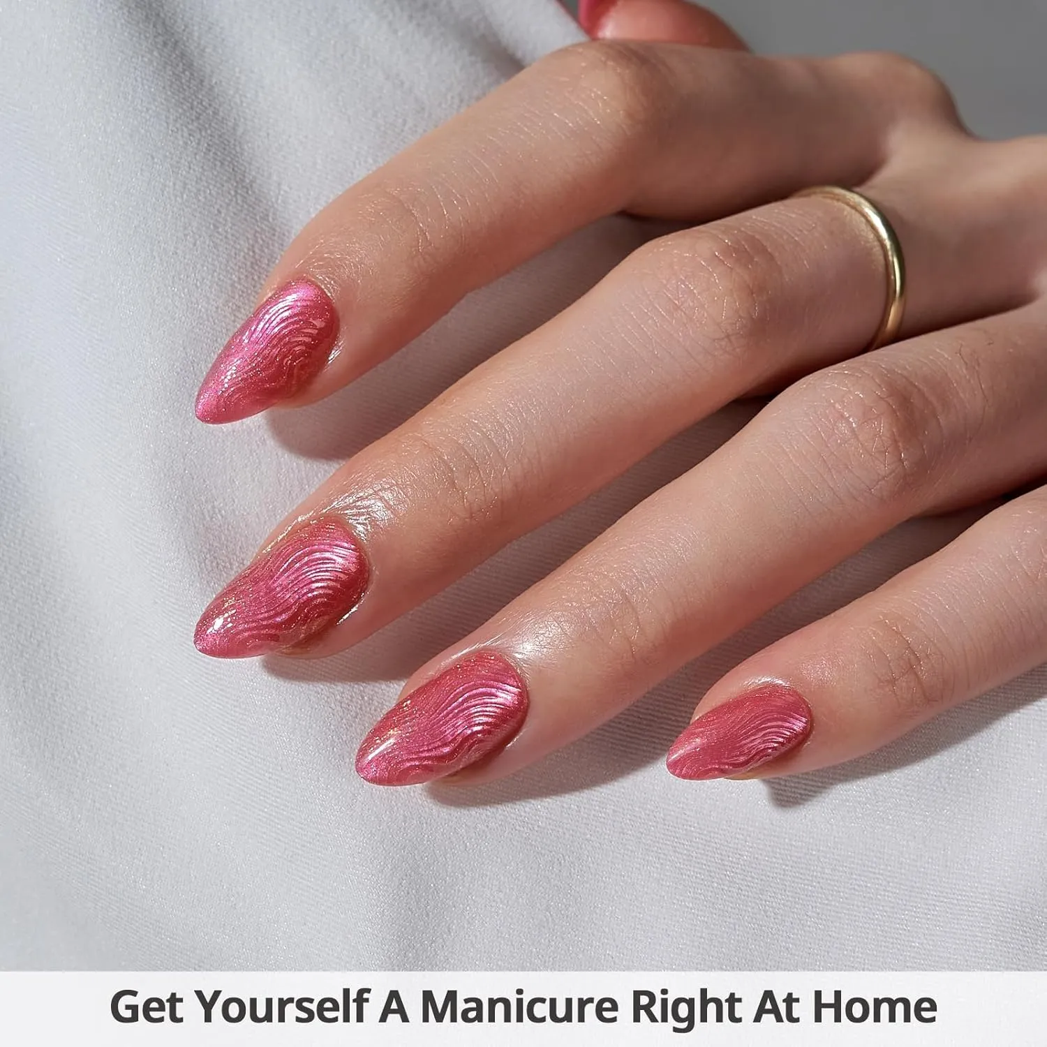 BTArtbox Press On Nails Short - 3D Sculpting Red Cat Eye Almond Press On Nails with Glue for Women, Opaque Soft Gel Glue On Nails in 16 Sizes - 32 Stick On Nails Kit, Crystal Wave