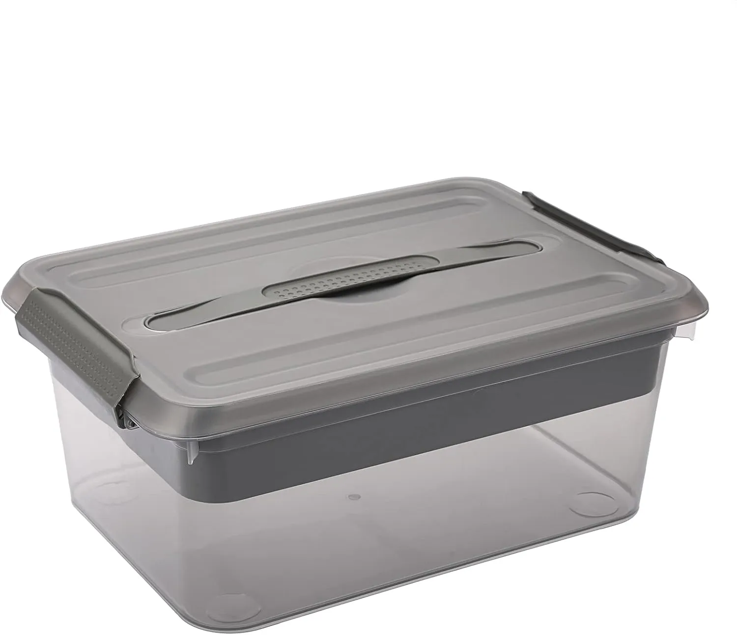 BTSKY Stack & Carry Box, Clear Plastic Storage Container Stackable Home Utility Box with Removable Tray Multi-Purpose Storage Bin for Organizing Stationery, Sewing, Art Craft Supplies (Black)