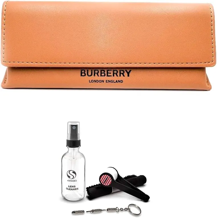 BURBERRY Large Triangular Brown Sunglass Eyeglass Case   Bundle with eSHADES Luxury Eyewear Kit