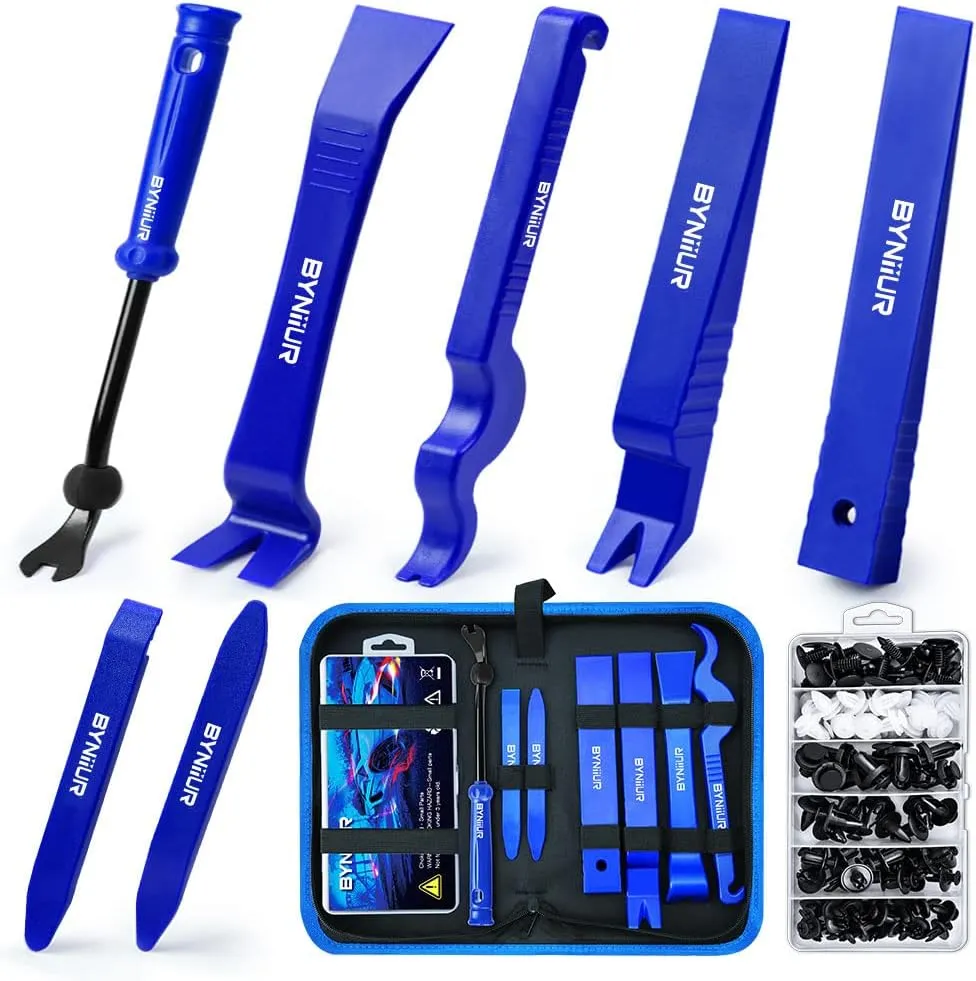 BYNIIUR Trim Removal Tool, Car Panel Door Audio Trim Tool Kit, Fastener Remover Clip Removal Tool, Push Pins Clip Removal Tool Set Crow Bars Car Door Panel Dashboard Repair Kit, Blue