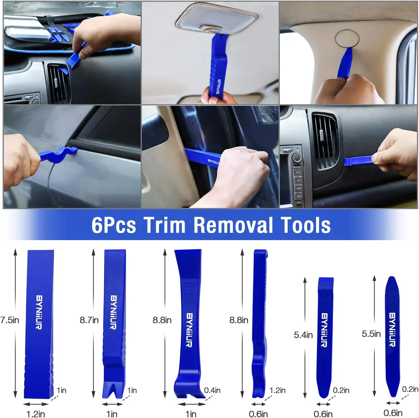 BYNIIUR Trim Removal Tool, Car Panel Door Audio Trim Tool Kit, Fastener Remover Clip Removal Tool, Push Pins Clip Removal Tool Set Crow Bars Car Door Panel Dashboard Repair Kit, Blue