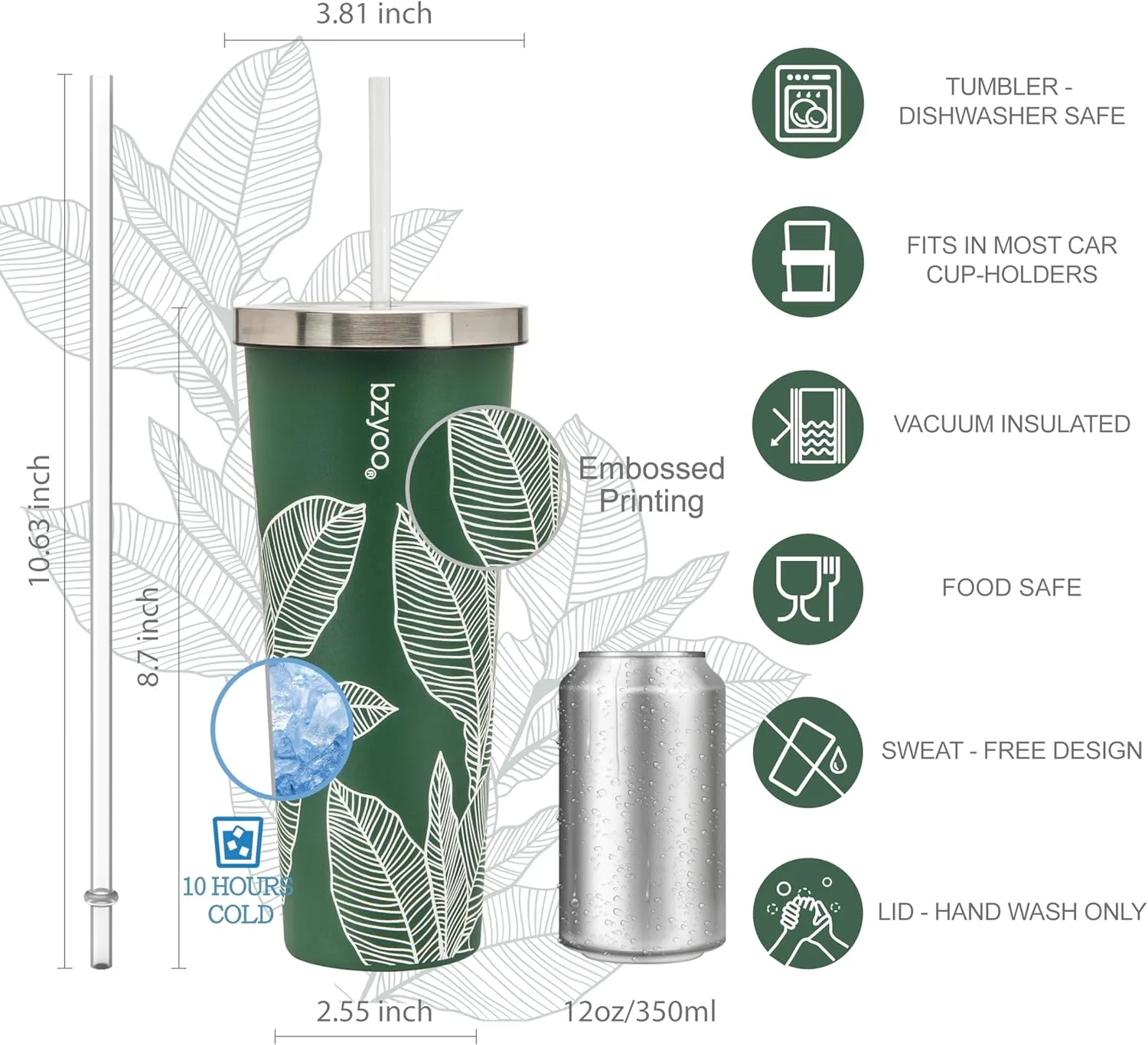 bzyoo SUP Double Wall Vacuum Insulated Tumbler with Straw and Lid Stainless Steel Water Bottle Travel Mug Cup Valentines Gifts For Him & Her, 24oz (710ml) Color: Leaf Green