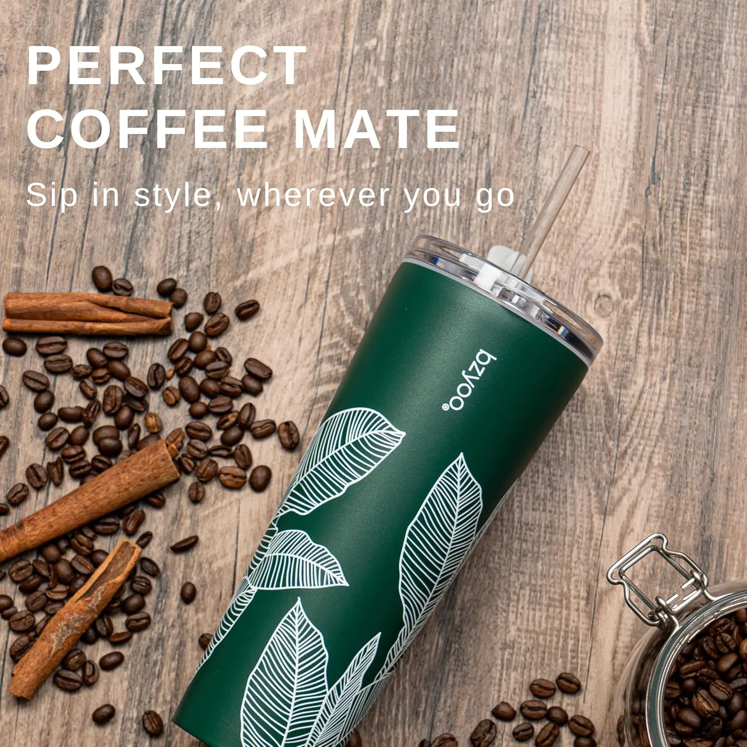 bzyoo SUP Double Wall Vacuum Insulated Tumbler with Straw and Lid Stainless Steel Water Bottle Travel Mug Cup Valentines Gifts For Him & Her, 24oz (710ml) Color: Leaf Green
