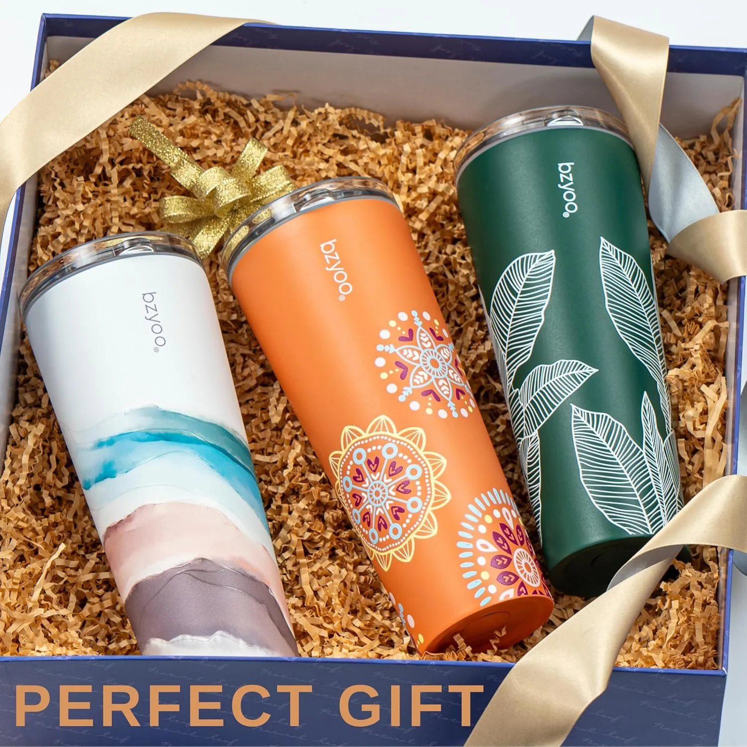 bzyoo SUP Double Wall Vacuum Insulated Tumbler with Straw and Lid Stainless Steel Water Bottle Travel Mug Cup Valentines Gifts For Him & Her, 24oz (710ml) Color: Leaf Green