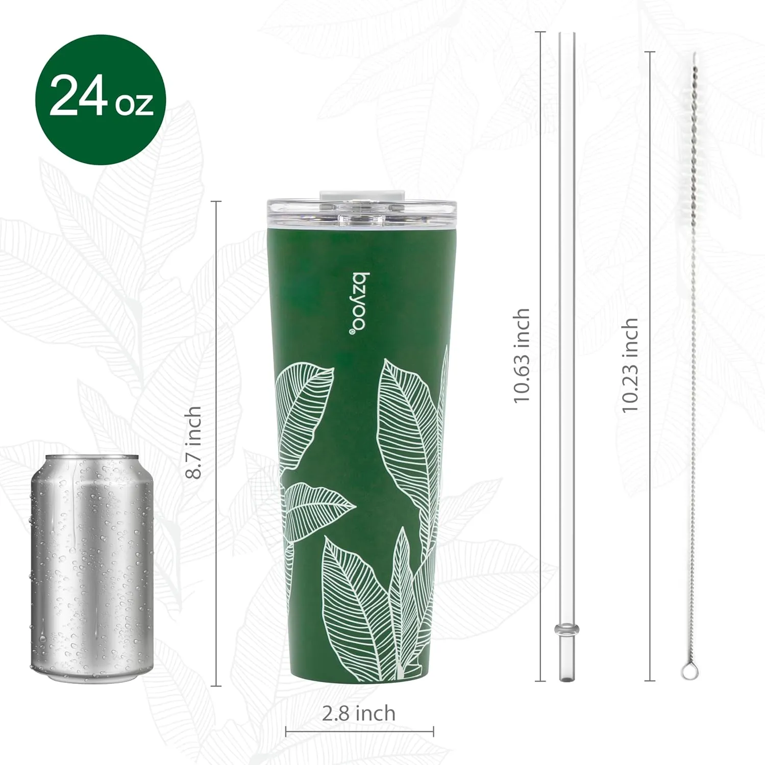 bzyoo SUP Double Wall Vacuum Insulated Tumbler with Straw and Lid Stainless Steel Water Bottle Travel Mug Cup Valentines Gifts For Him & Her, 24oz (710ml) Color: Leaf Green