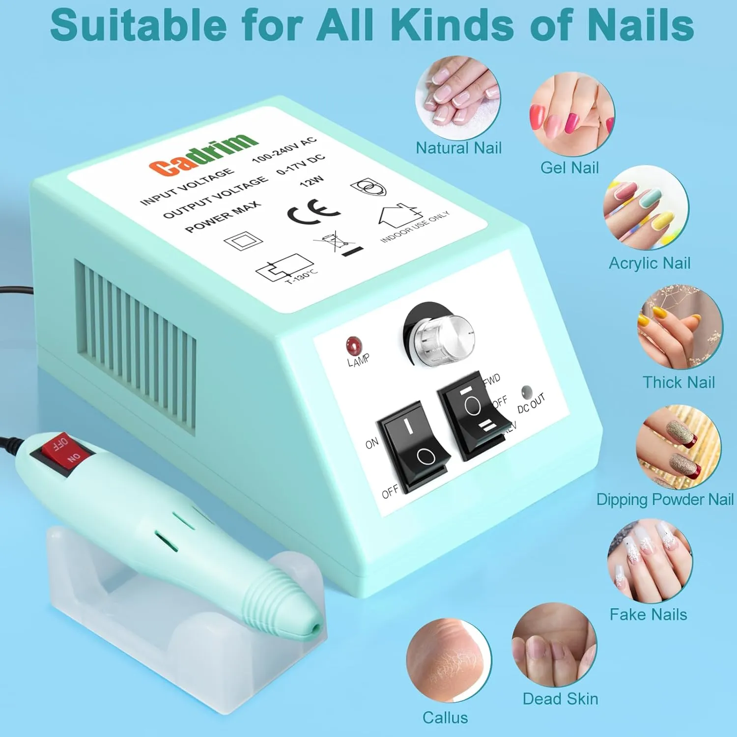 Cadrim 20000RPM Electric Nail Drill Machine Professional Electric Nail File Manicure Pedicure Nail Drill Kit with 156pcs Sanding Bands Remover Polisher Gel Acrylic Nails for Salon Home,Green