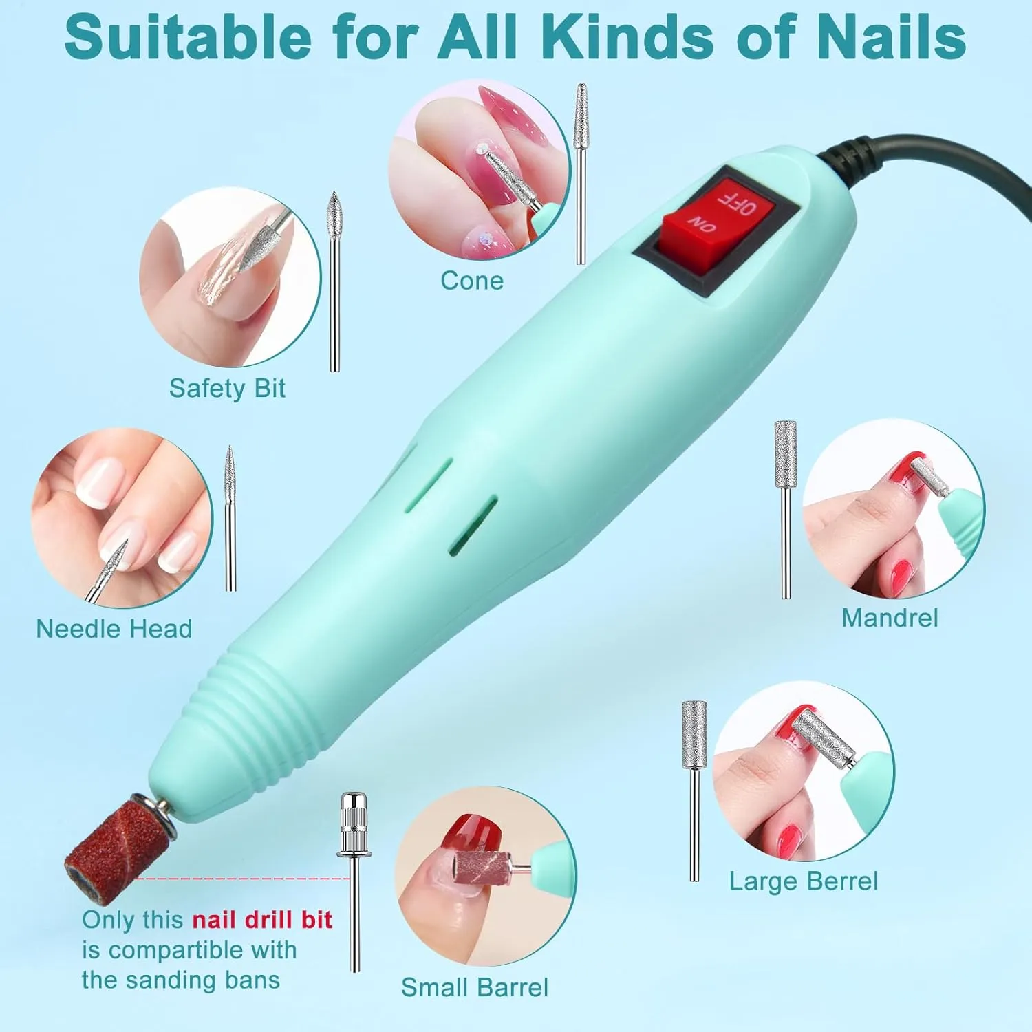 Cadrim 20000RPM Electric Nail Drill Machine Professional Electric Nail File Manicure Pedicure Nail Drill Kit with 156pcs Sanding Bands Remover Polisher Gel Acrylic Nails for Salon Home,Green