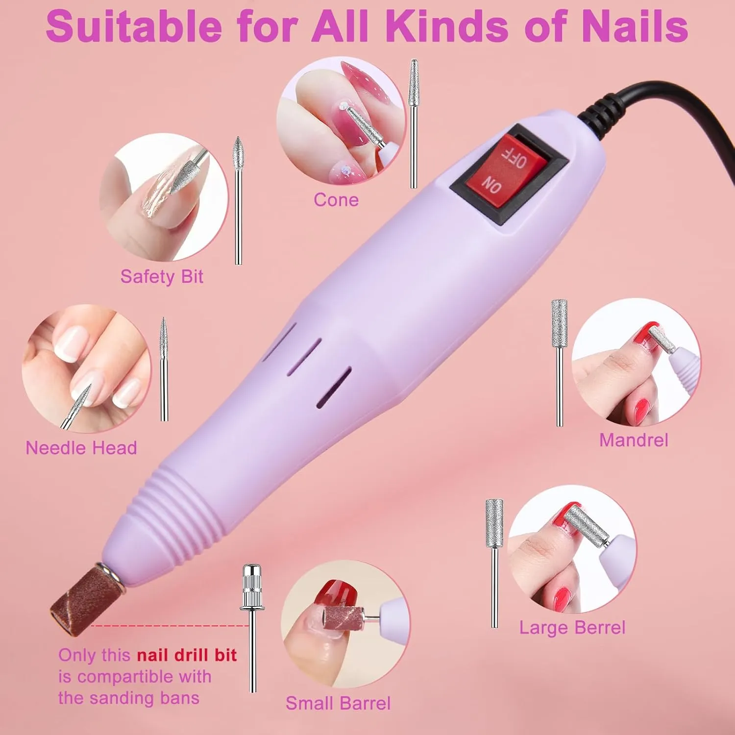 Cadrim Electric Nail Drill, Professional Nail Drill Machine, Nail Electric File for Acrylic Nails Gel Nail Glazing Nail Art Polisher Sets Manicure Pedicure Polishing Shape Efile Tools Kit, Taro Purple