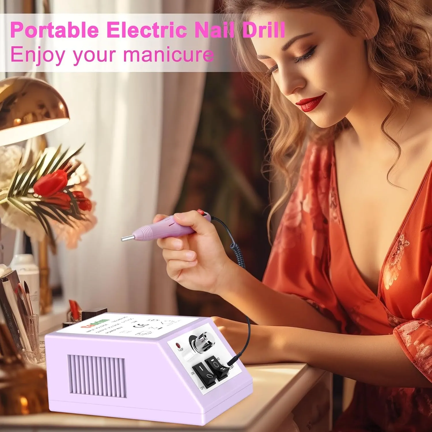 Cadrim Electric Nail Drill, Professional Nail Drill Machine, Nail Electric File for Acrylic Nails Gel Nail Glazing Nail Art Polisher Sets Manicure Pedicure Polishing Shape Efile Tools Kit, Taro Purple