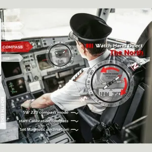 CakCity Altimeter Watch - Stainless Steel Analog Digital Men's Waterproof Pilot Diving Outdoor Sport Watch - 20ATM