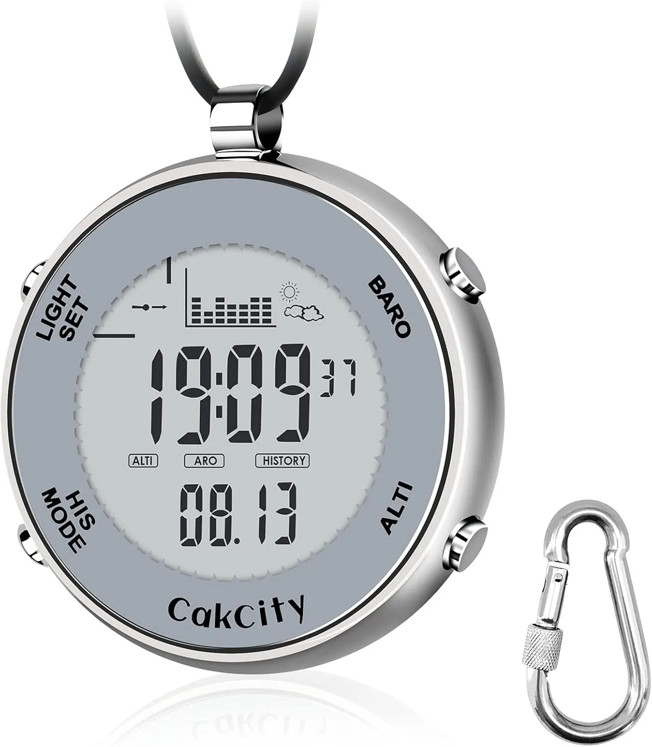 CakCity Mens Digital Pocket Watch with Chain Waterproof Outdoor Fishing Clip on Watches with Weather Altimeter Barometer Thermometer Stopwatch
