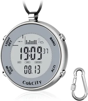 CakCity Mens Digital Pocket Watch with Chain Waterproof Outdoor Fishing Clip on Watches with Weather Altimeter Barometer Thermometer Stopwatch