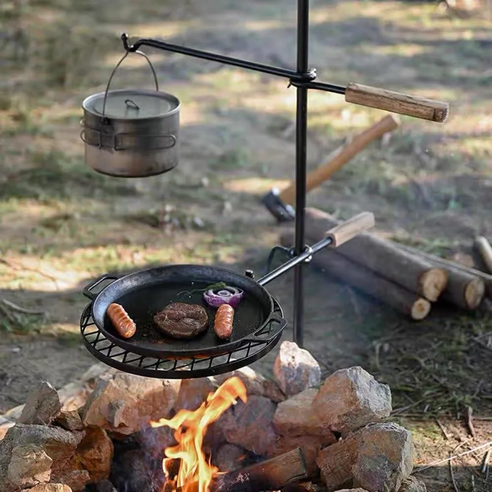 Campfire Grill Grate Heavy Duty Camping Grill 360° Adjustable Multifunction Fire Pit Grill for Outdoor Barbecue Camping Garden Dinner