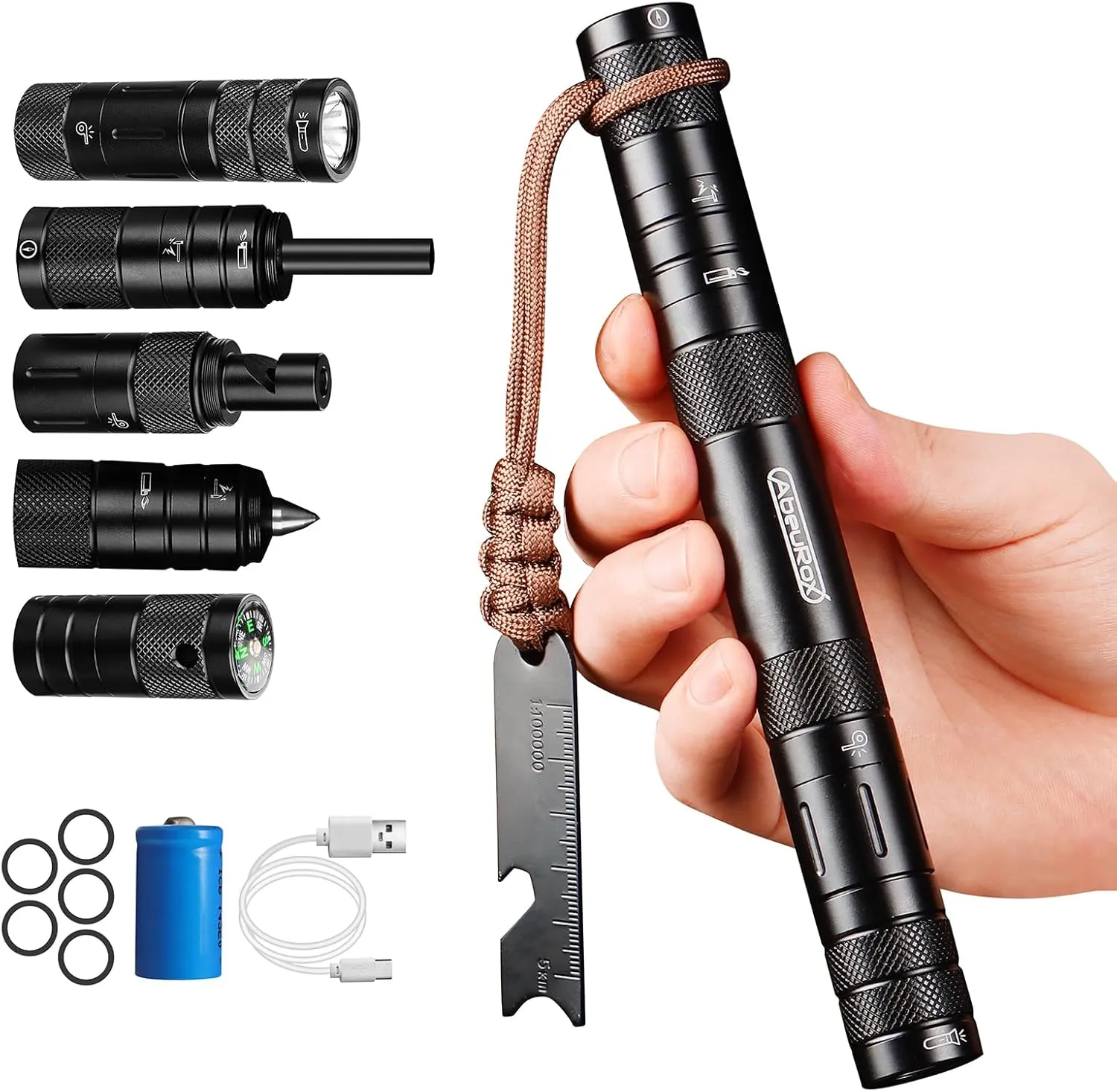 Camping Survival Kits, 9 in 1 Multitool Survival Kit with Flashlight, Fire Starter, Whistle, Glass Breaker, Compass, Paracord, EDC Stocking Stuffers and Gifts for Men Women