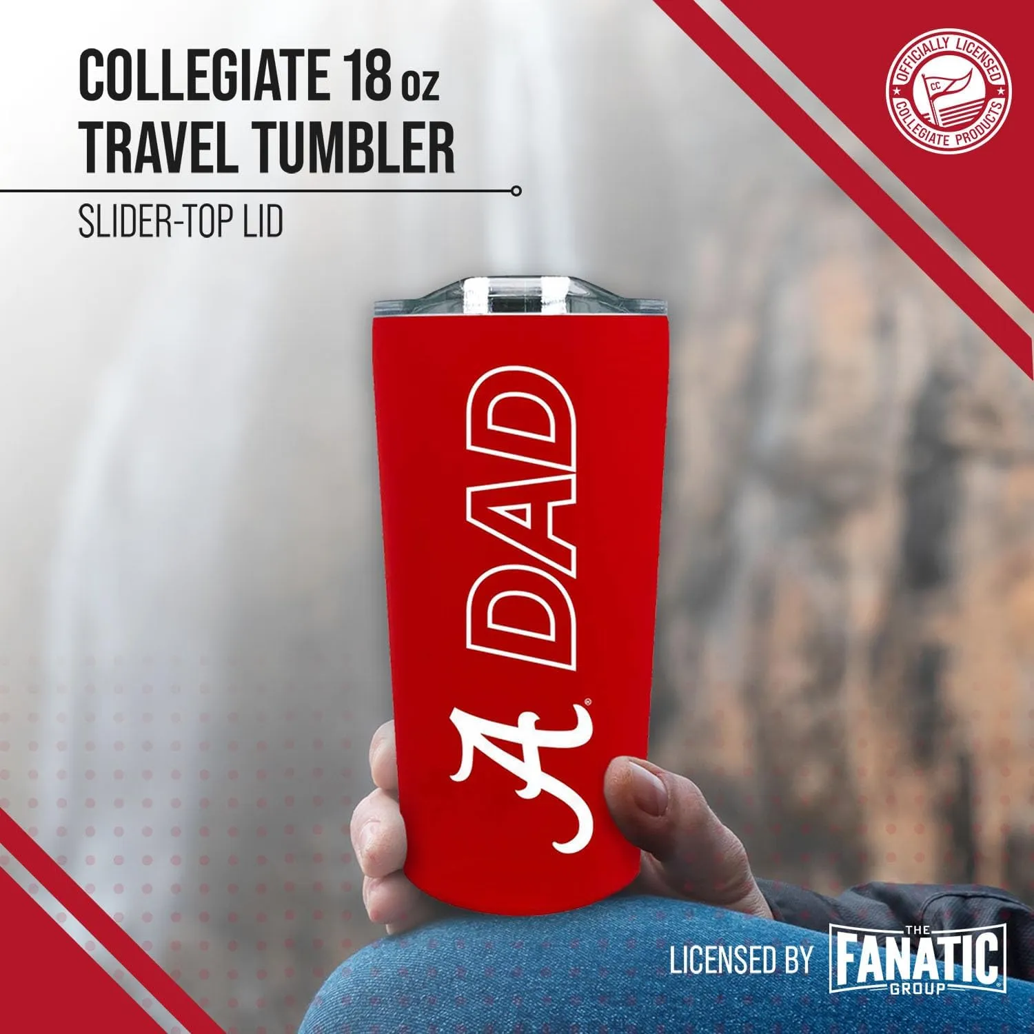 Campus Colors NCAA Stainless Steel Travel Tumbler for Dad - 18 oz - Double Walled Insulated Drinkware (Alabama Crimson Tide - Crimson)