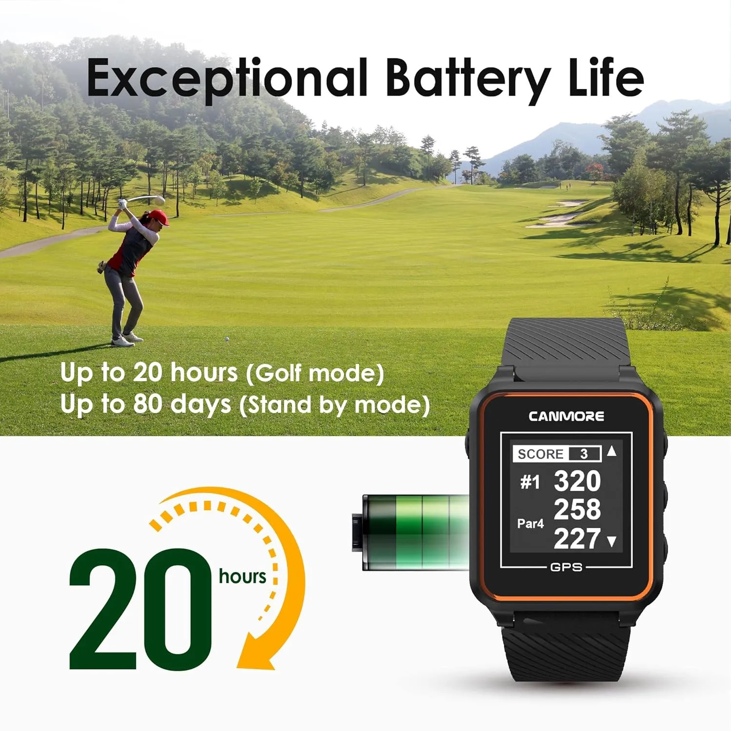 CANMORE TW356 Golf GPS Wearable Device for Men and Women, Free 41,000  Preloaded Courses Update Worldwide, High Contrast LCD Display, Upgrade IC Chip, Lightweight Essential Accessory for Golfer, Black