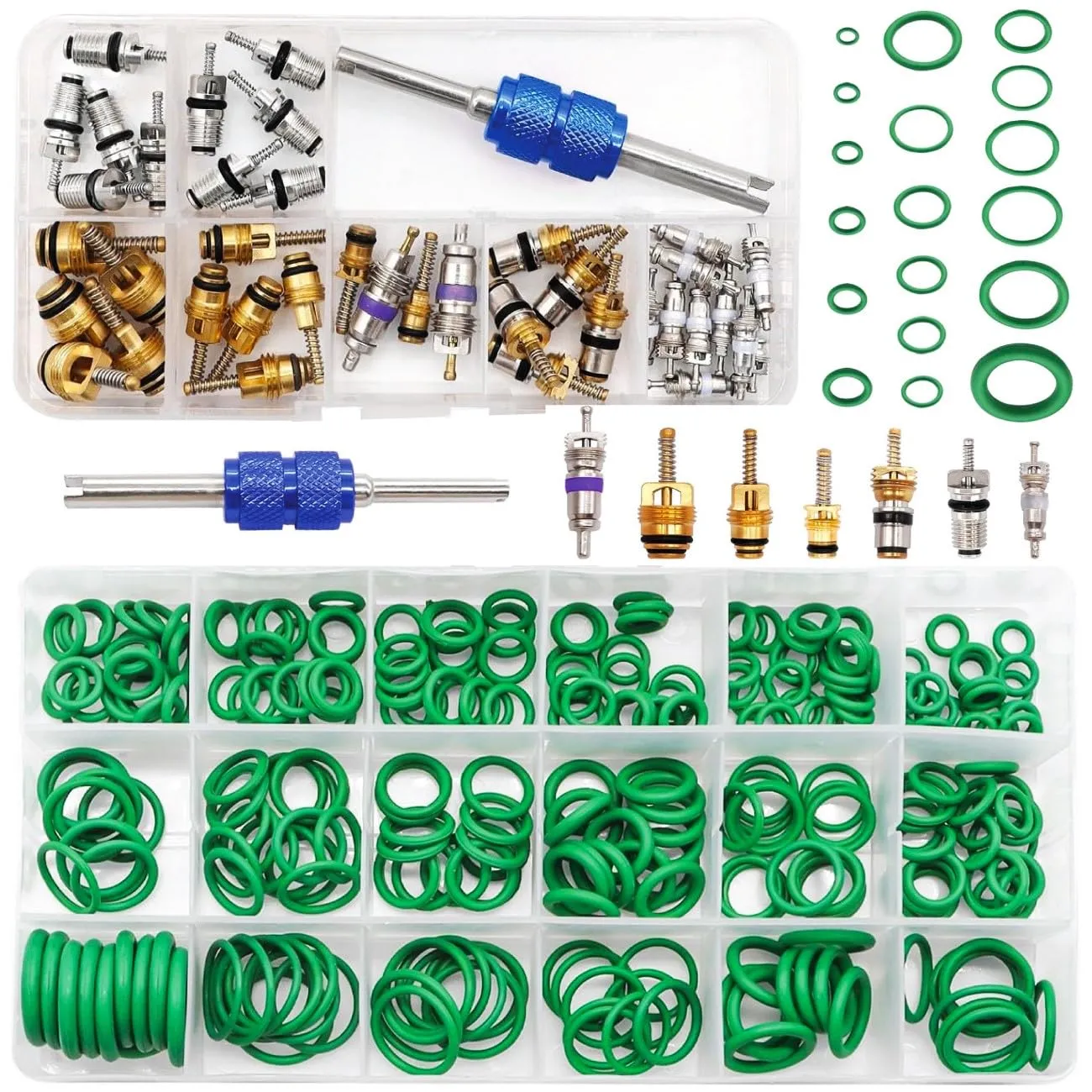 Car A/C Repair Kit - O-Ring Set   AC Valve Cores | Fix Air Conditioning |   Removal & Install Tool | R12 & R134a | - Also for Tire Valve Stems!