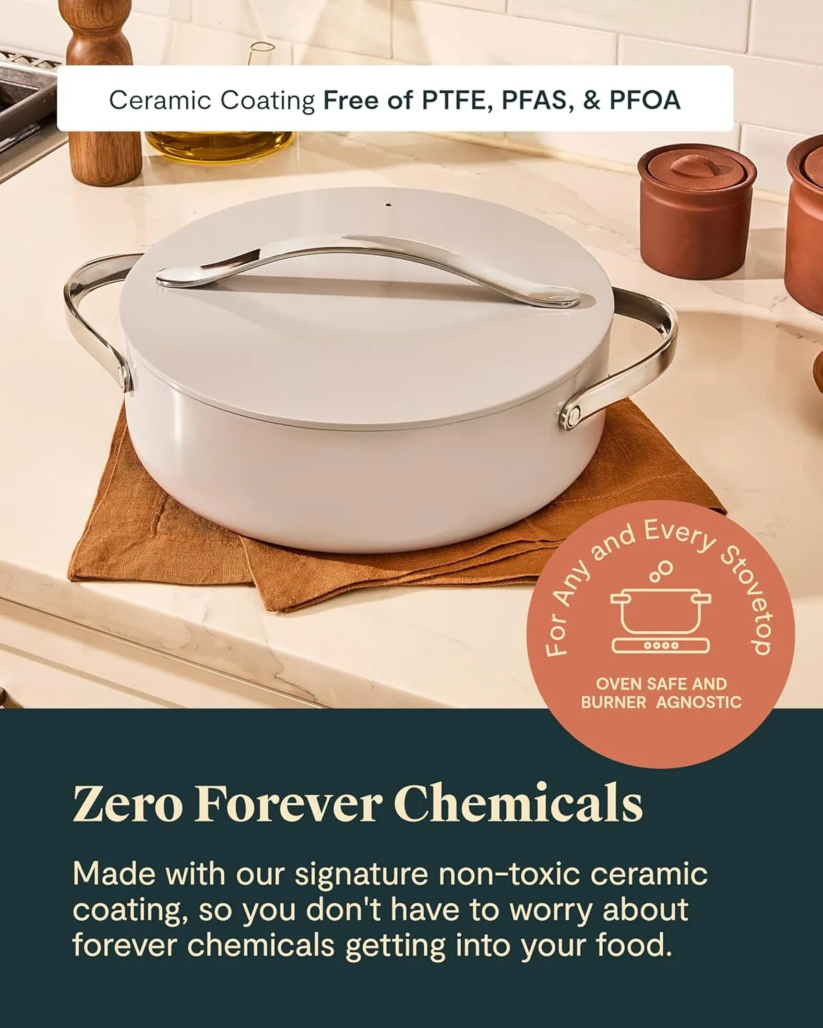 Caraway Rondeau - 6 Qt Non-Stick Pan with Lid - Free From Forever Chemicals - Perfect for Searing, Braising, & Roasting - Perracotta