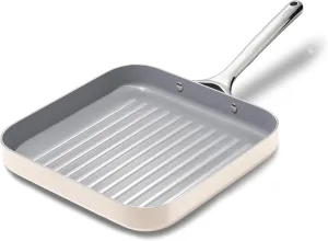 Caraway Square Grill Pan - 11” Grill Pan - Non-Stick Ceramic Coated - Non Toxic, PTFE & PFOA Free - Oven Safe & Compatible with All Stovetops - Cream