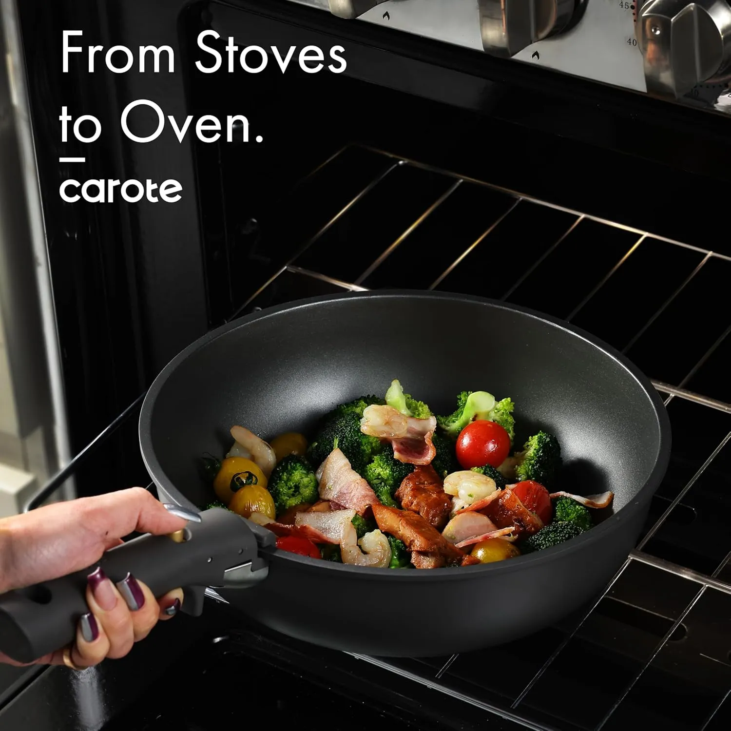 CAROTE 19pcs Pots and Pans Set, Nonstick Cookware Set Detachable Handle, Induction Kitchen Cookware Sets Non Stick with Removable Handle, RV Cookware Set, Gold and Dark Gray