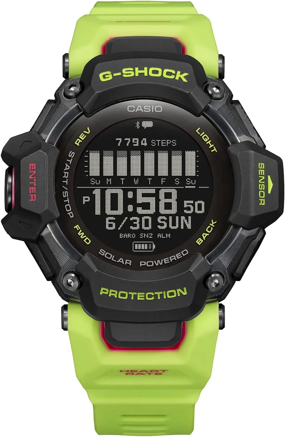 Casio Men's G-Shock Move GBD-H2000 Series, Multisport (Run, Bike, Swim, Gym Workout), GPS   Heart Rate Watch, Quartz Solar Assisted Black Watch with Volt Yellow Resin Strap