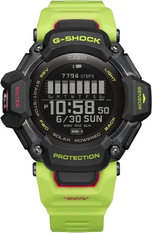 Casio Men's G-Shock Move GBD-H2000 Series, Multisport (Run, Bike, Swim, Gym Workout), GPS   Heart Rate Watch, Quartz Solar Assisted Black Watch with Volt Yellow Resin Strap