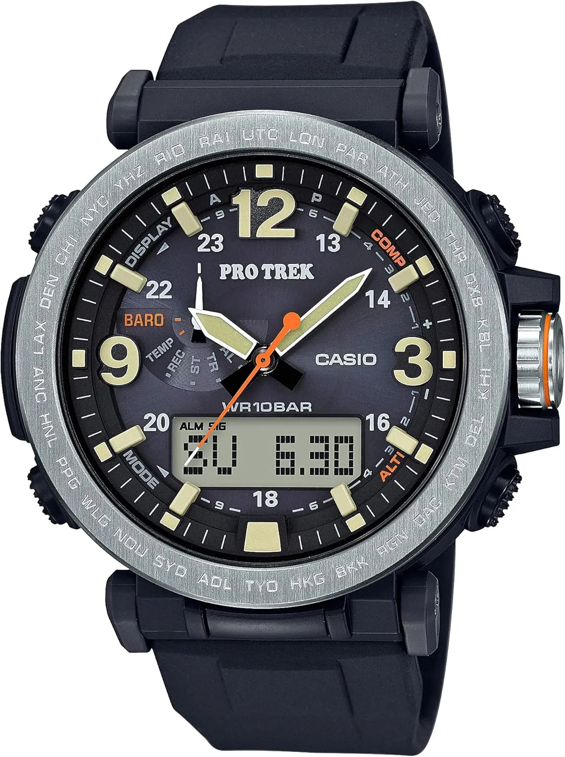 Casio PRG600 Series | Pro Trek | 100M WR | 1/100 SEC Stop Watch | Compass/Alt/Baro-Thermo | Tough Solar Power/Atomic Timekeeping | 1-100 SEC Stopwatch | Countdown Timer | World Time