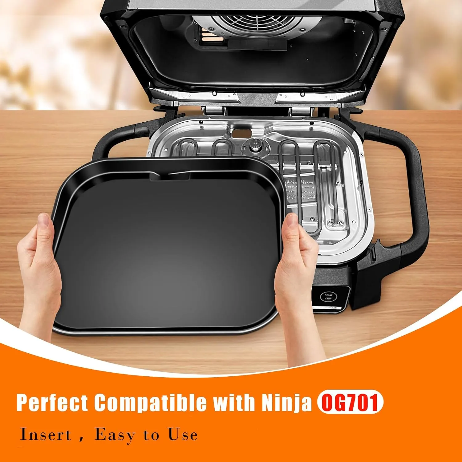Cast Iron Griddle for Ninja Woodfire Grills, Griddle Plate, OG700 Series, Flat Top Griddle Compatible with Ninja Woodfire Outdoor Grills OG701, Ceramic Coating, Easy to Clean, Insert