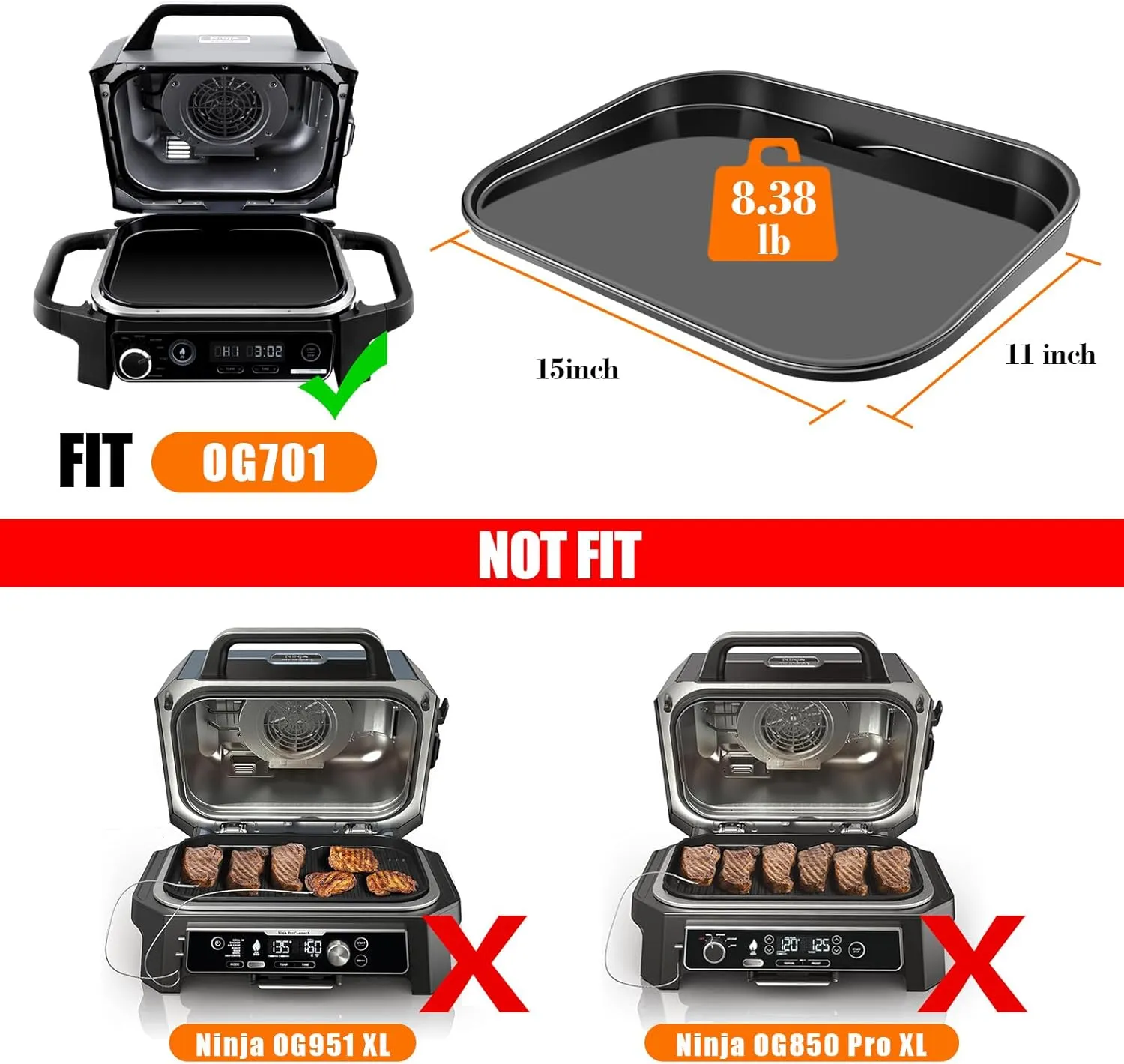 Cast Iron Griddle for Ninja Woodfire Grills, Griddle Plate, OG700 Series, Flat Top Griddle Compatible with Ninja Woodfire Outdoor Grills OG701, Ceramic Coating, Easy to Clean, Insert
