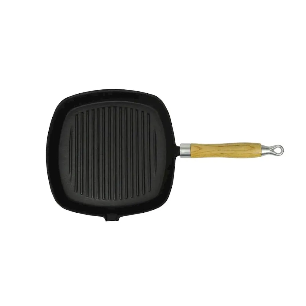 Cast Iron Grill Pan BBQ Skillet Wooden Handle - vidaXL