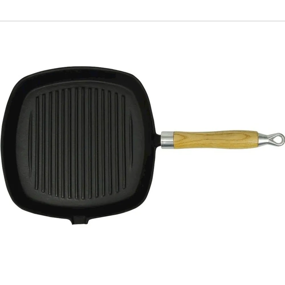 Cast Iron Grill Pan BBQ Skillet Wooden Handle - vidaXL
