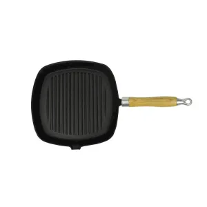 Cast Iron Grill Pan BBQ Skillet Wooden Handle - vidaXL