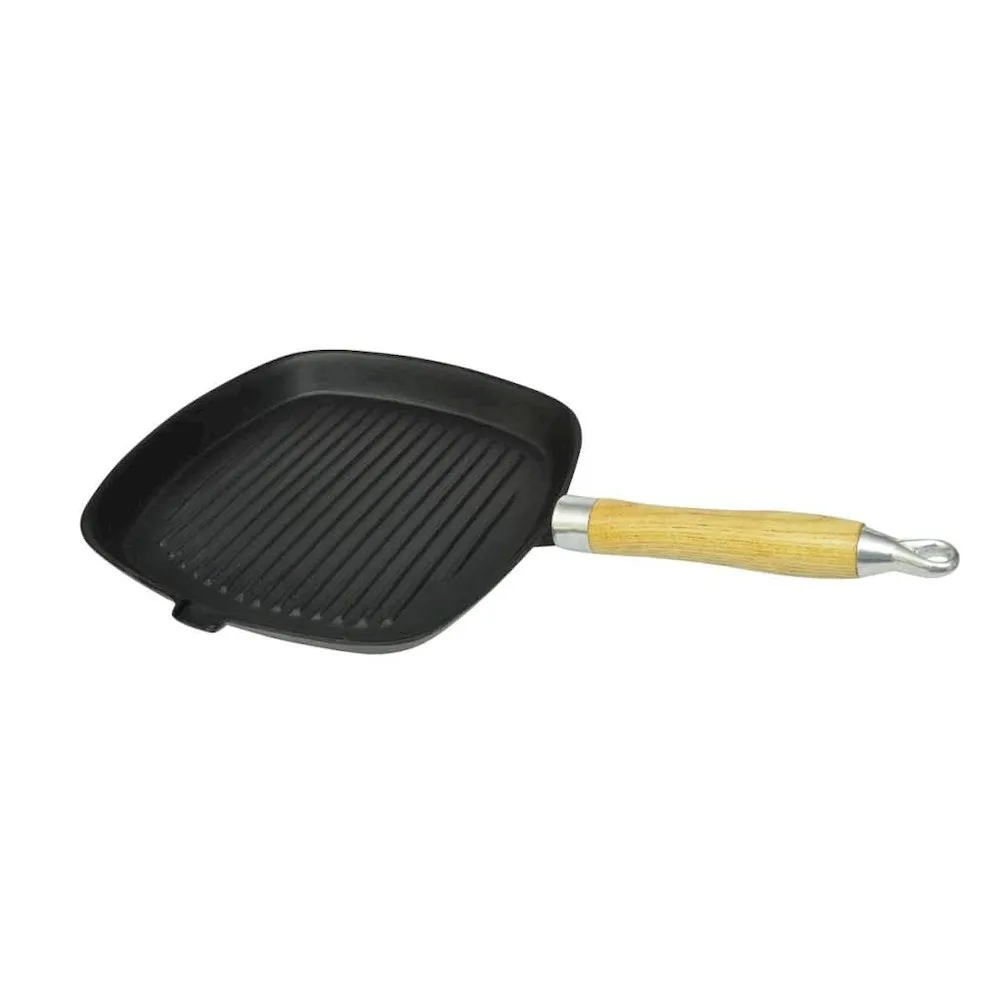 Cast Iron Grill Pan BBQ Skillet Wooden Handle - vidaXL