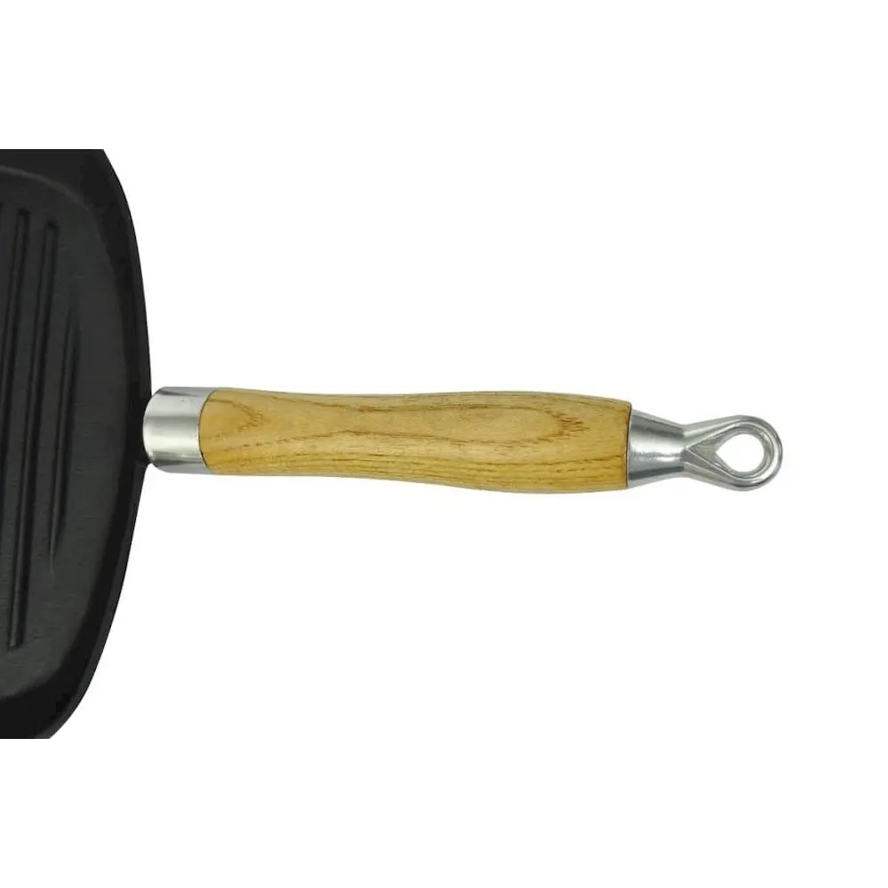 Cast Iron Grill Pan BBQ Skillet Wooden Handle - vidaXL